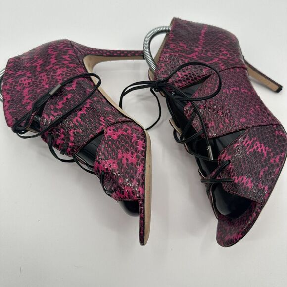 Pink and Black Lace-Up Heels - Picture 5 of 7